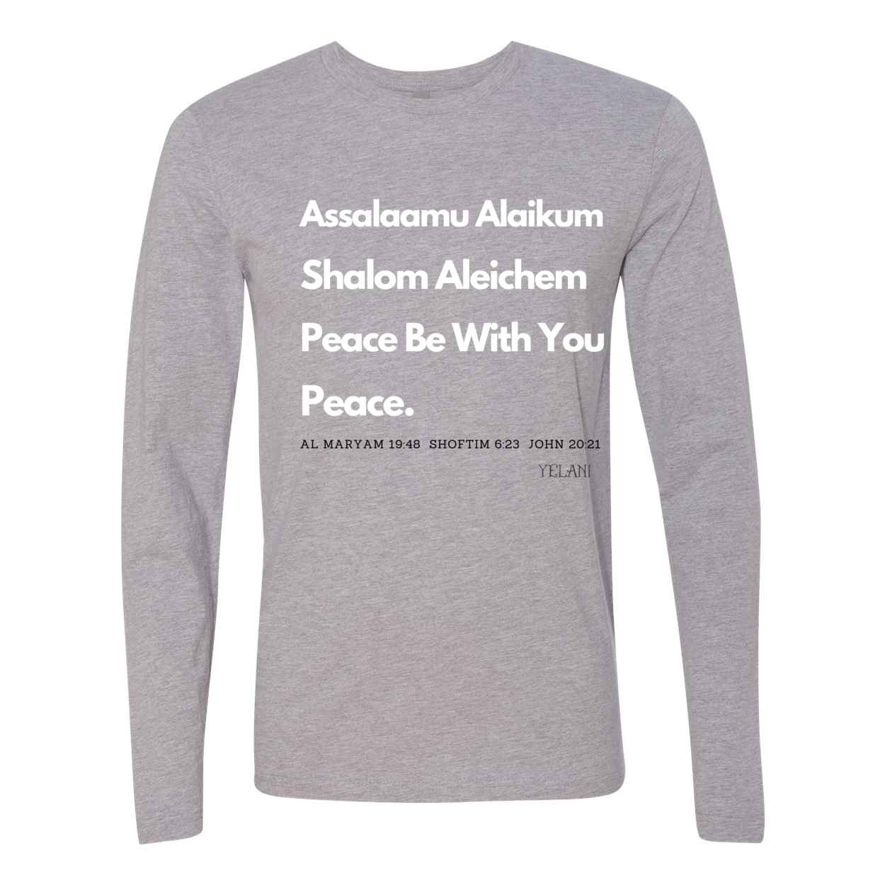 Embrace peace and unity with the 'Assalaamu Alaikum Shalom Aleichem Peace Be With You' long sleeve t-shirt. This red men's tee features a meaningful design that combines greetings in Arabic, Hebrew, and English, celebrating cultural diversity and harmony. Made from high-quality fabric, it offers comfort and style for everyday wear. Perfect for those who appreciate peace, faith, and inclusivity, this shirt makes a powerful statement and a thoughtful gift for friends and family.