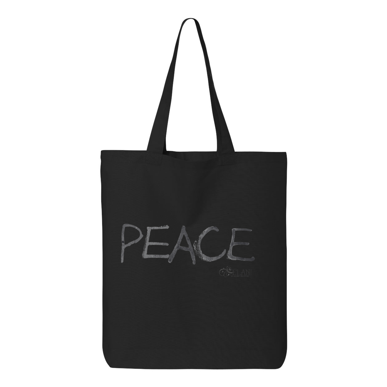 Tote bag with a confident, beautiful woman with an afro on one side and the word 'Peace' on the other, symbolizing empowerment and harmony