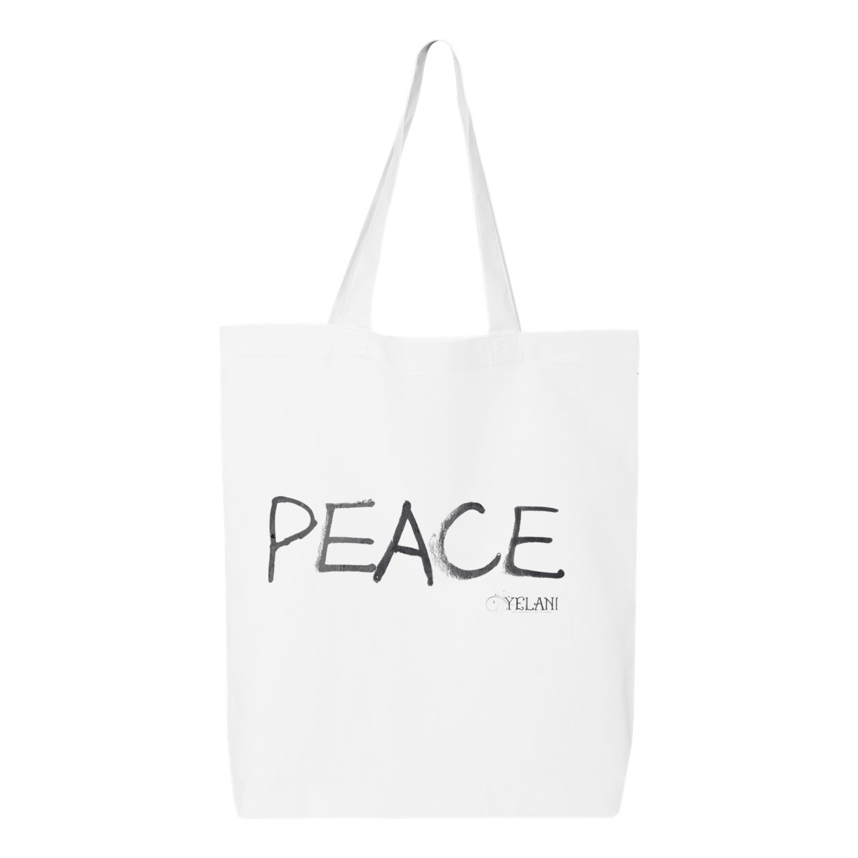 Tote bag with a confident, beautiful woman with an afro on one side and the word 'Peace' on the other, symbolizing empowerment and harmony