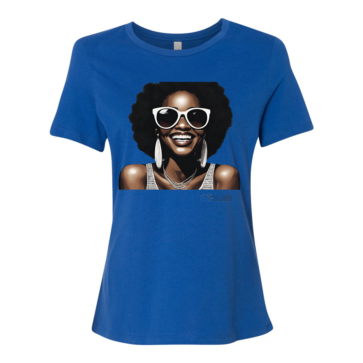 Hey There Yelani shirt blue black woman smiling