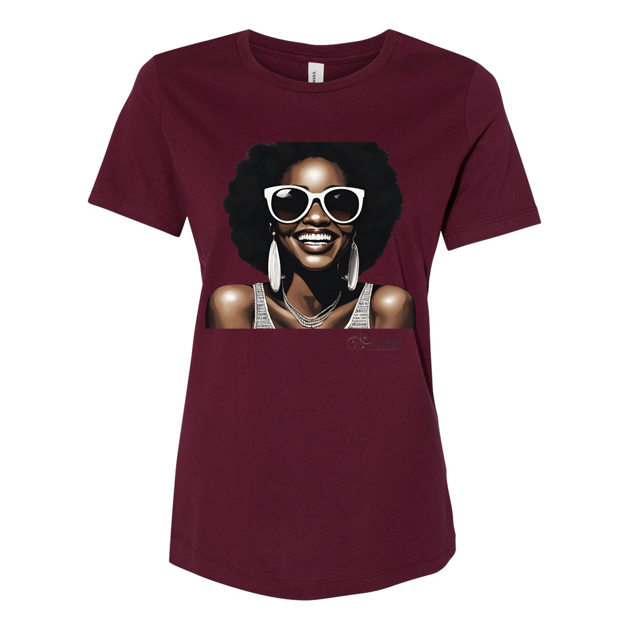 Hey There Yelani shirt maroon black woman smiling