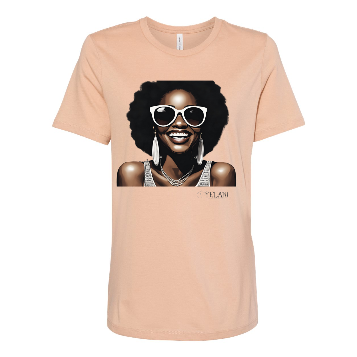 Hey There Yelani shirt peach black woman smiling