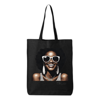 Thumbnail for Hi There! Gusseted tote bag featuring an illustration of a beautiful woman with sunglasses and an afro.