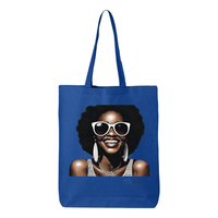 Thumbnail for Hi There! Gusseted tote bag featuring an illustration of a beautiful woman with sunglasses and an afro.