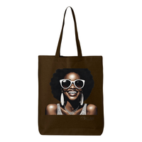 Thumbnail for Hi There! Gusseted tote bag featuring an illustration of a beautiful woman with sunglasses and an afro.