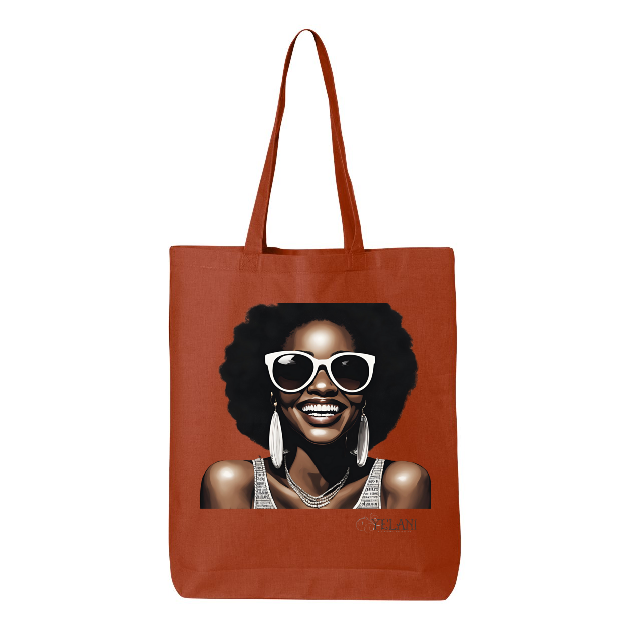 Hi There! Gusseted tote bag featuring an illustration of a beautiful woman with sunglasses and an afro.