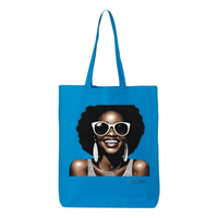 Thumbnail for Hi There! Gusseted tote bag featuring an illustration of a beautiful woman with sunglasses and an afro.