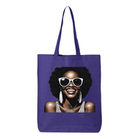 Thumbnail for Hi There! Gusseted tote bag featuring an illustration of a beautiful woman with sunglasses and an afro.