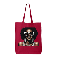 Thumbnail for Hi There! Gusseted tote bag featuring an illustration of a beautiful woman with sunglasses and an afro.