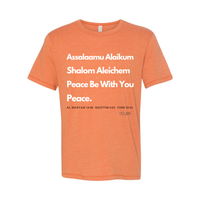 Thumbnail for Peace & Blessings Men’s T-Shirt featuring 'Assalaamu Alaikum,' 'Shalom Aleichem,' and 'Peace Be With You' in Arabic, Hebrew, and English.