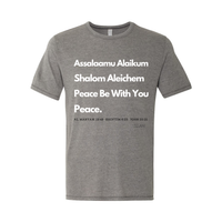 Thumbnail for Peace & Blessings Men’s T-Shirt featuring 'Assalaamu Alaikum,' 'Shalom Aleichem,' and 'Peace Be With You' in Arabic, Hebrew, and English.