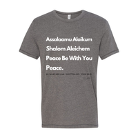 Thumbnail for Peace & Blessings Men’s T-Shirt featuring 'Assalaamu Alaikum,' 'Shalom Aleichem,' and 'Peace Be With You' in Arabic, Hebrew, and English.