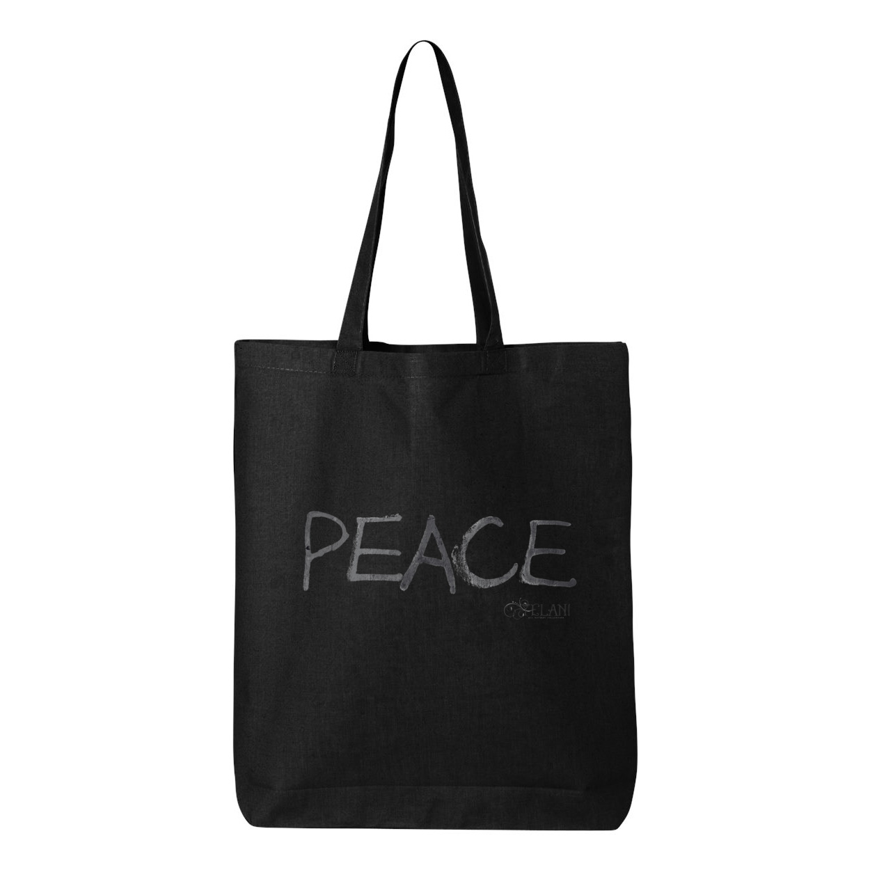 Gusseted Tote bag with colorful 'PEACE' message in 100% cotton.