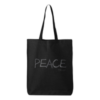 Thumbnail for Gusseted Tote bag with colorful 'PEACE' message in 100% cotton.