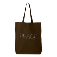 Thumbnail for Gusseted Tote bag with colorful 'PEACE' message in 100% cotton.