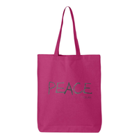 Thumbnail for Gusseted Tote bag with colorful 'PEACE' message in 100% cotton.