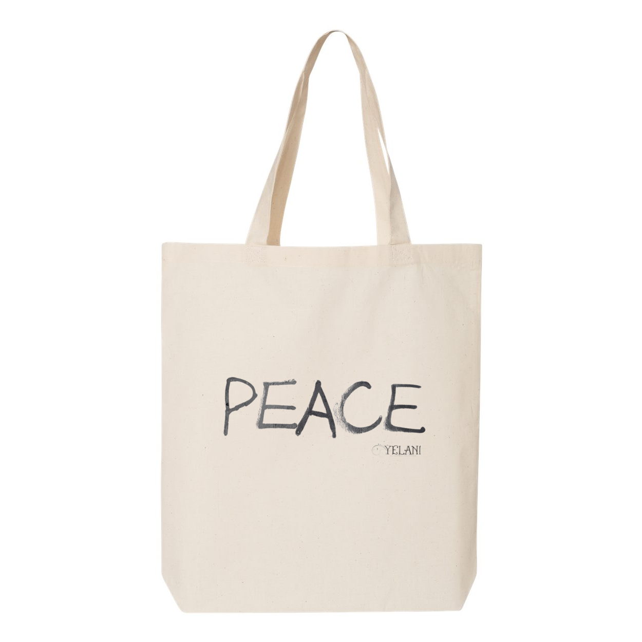 Gusseted Tote bag with colorful 'PEACE' message in 100% cotton.