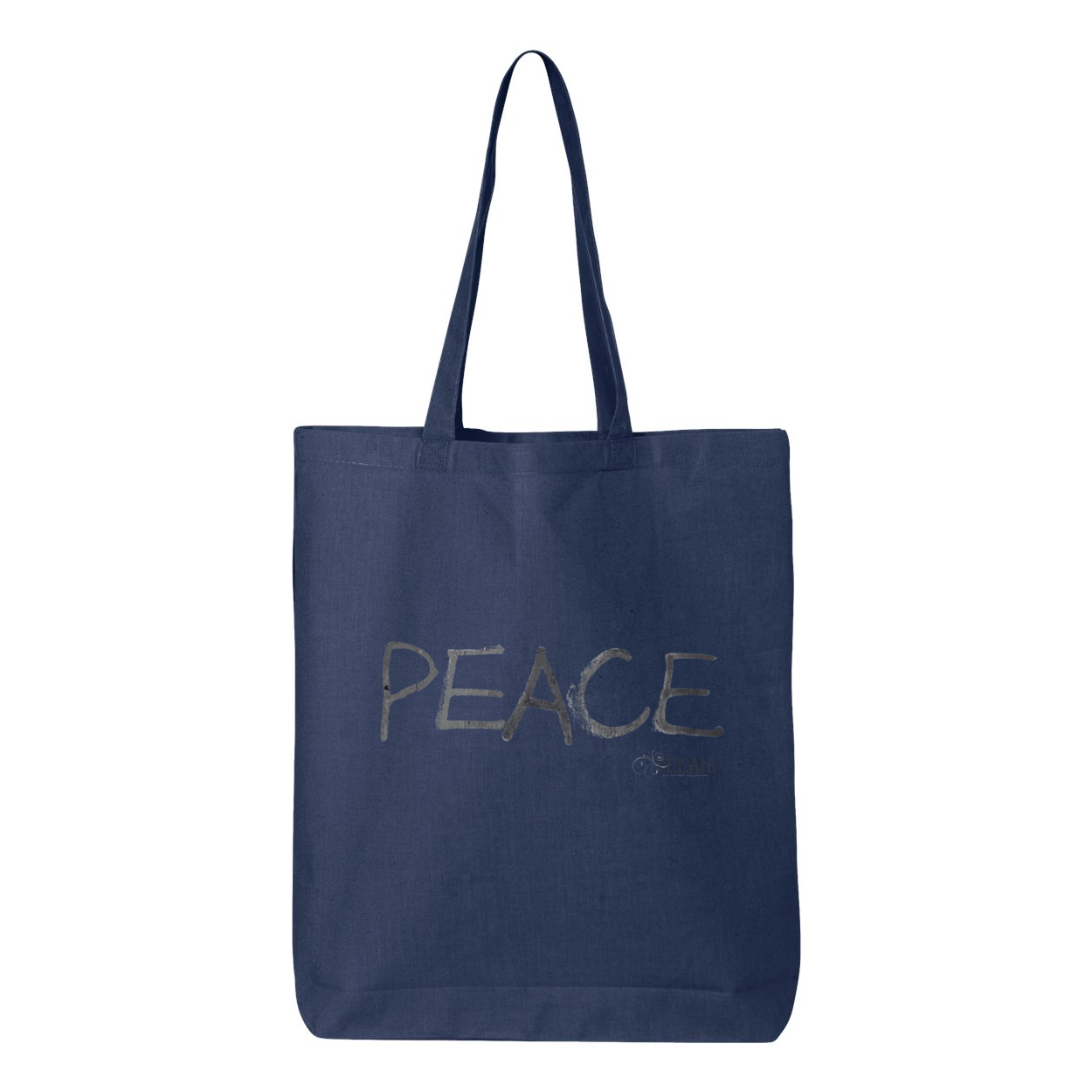 Gusseted Tote bag with colorful 'PEACE' message in 100% cotton.