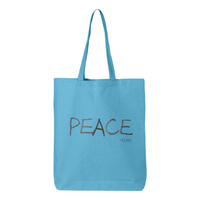 Thumbnail for Gusseted Tote bag with colorful 'PEACE' message in 100% cotton.