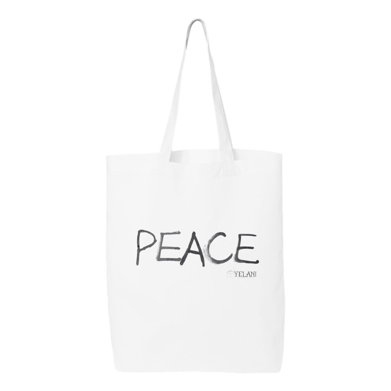 Gusseted Tote bag with colorful 'PEACE' message in 100% cotton.