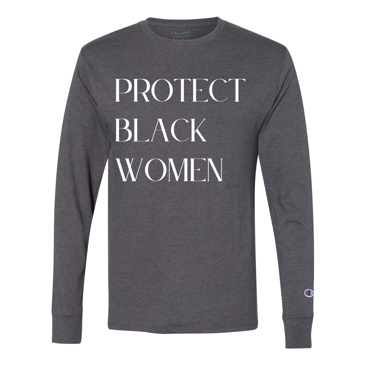 Protect Black Women long sleeve t-shirt with empowering message, high-quality fabric - Charcoal Heather