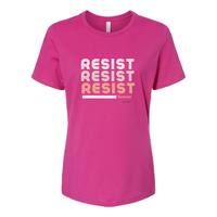 Thumbnail for Resist Women’s Relaxed Jersey Tee with motivational message to embrace individuality. Dark Pink Tee Berry