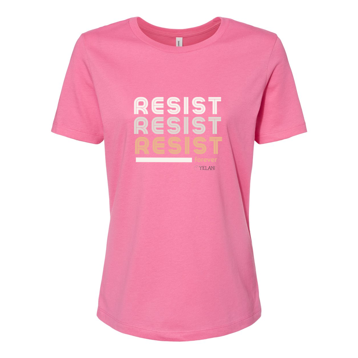 Resist Women’s Relaxed Jersey Tee with motivational message to embrace individuality. Dark Pink