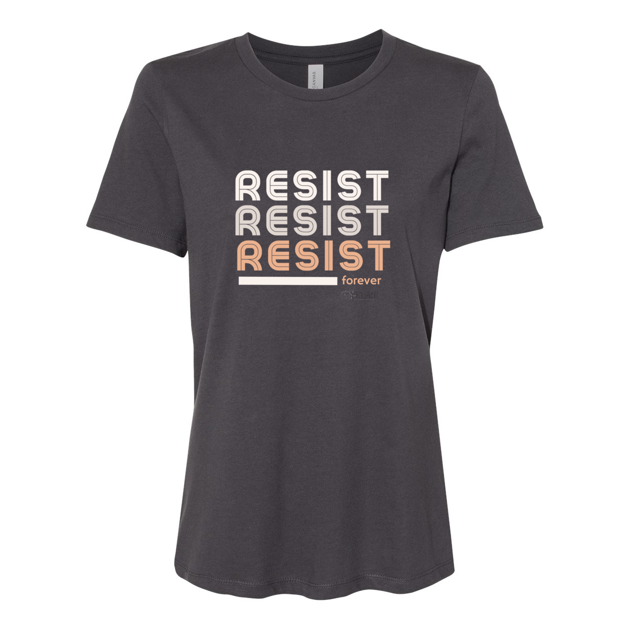 Resist Women’s Relaxed Jersey Tee with motivational message to embrace individuality. Dark Grey