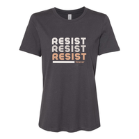 Thumbnail for Resist Women’s Relaxed Jersey Tee with motivational message to embrace individuality. Dark Grey