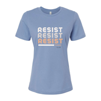 Thumbnail for Resist Women’s Relaxed Jersey Tee with motivational message to embrace individuality. Lavender Blue