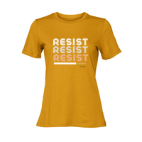 Thumbnail for Resist Women’s Relaxed Jersey Tee with motivational message to embrace individuality. Mustard