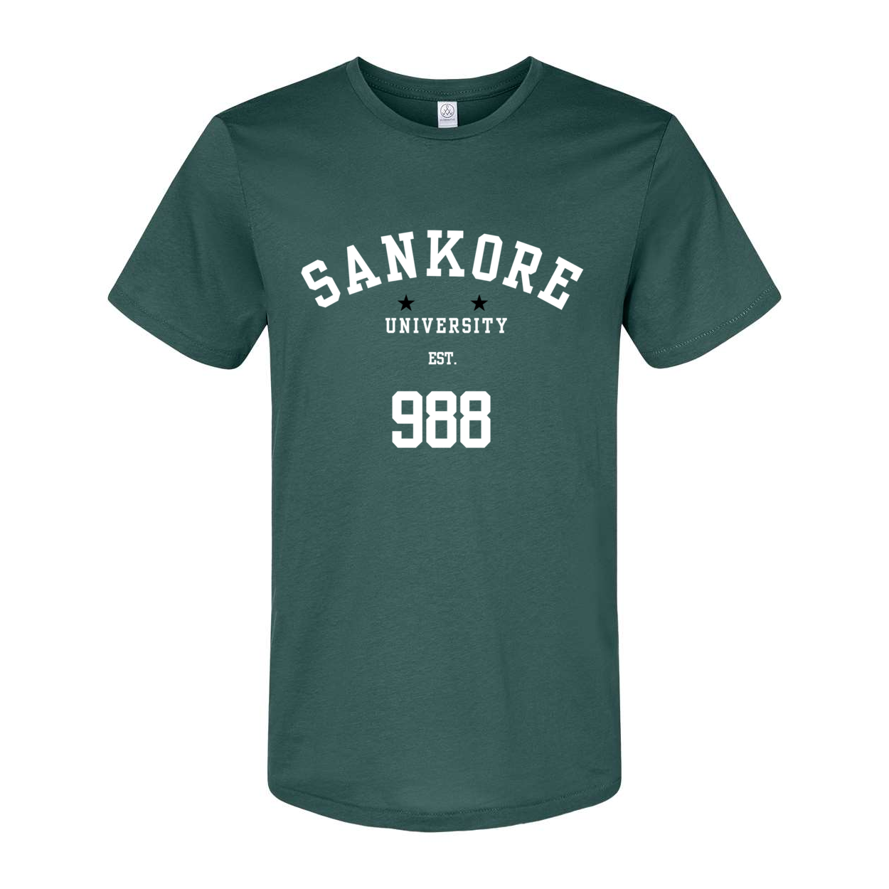 Sankore University Men's Organic Crewneck Tee in Deep Green - Black Excellence and Sustainability in One Tee-front