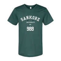 Thumbnail for Sankore University Men's Organic Crewneck Tee in Deep Green - Black Excellence and Sustainability in One Tee-front