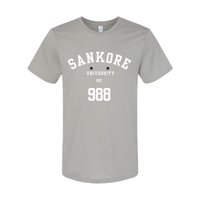 Thumbnail for Sankore University Men's Organic Crewneck Tee in Earth Grey - Classic Crewneck, African History Tribute