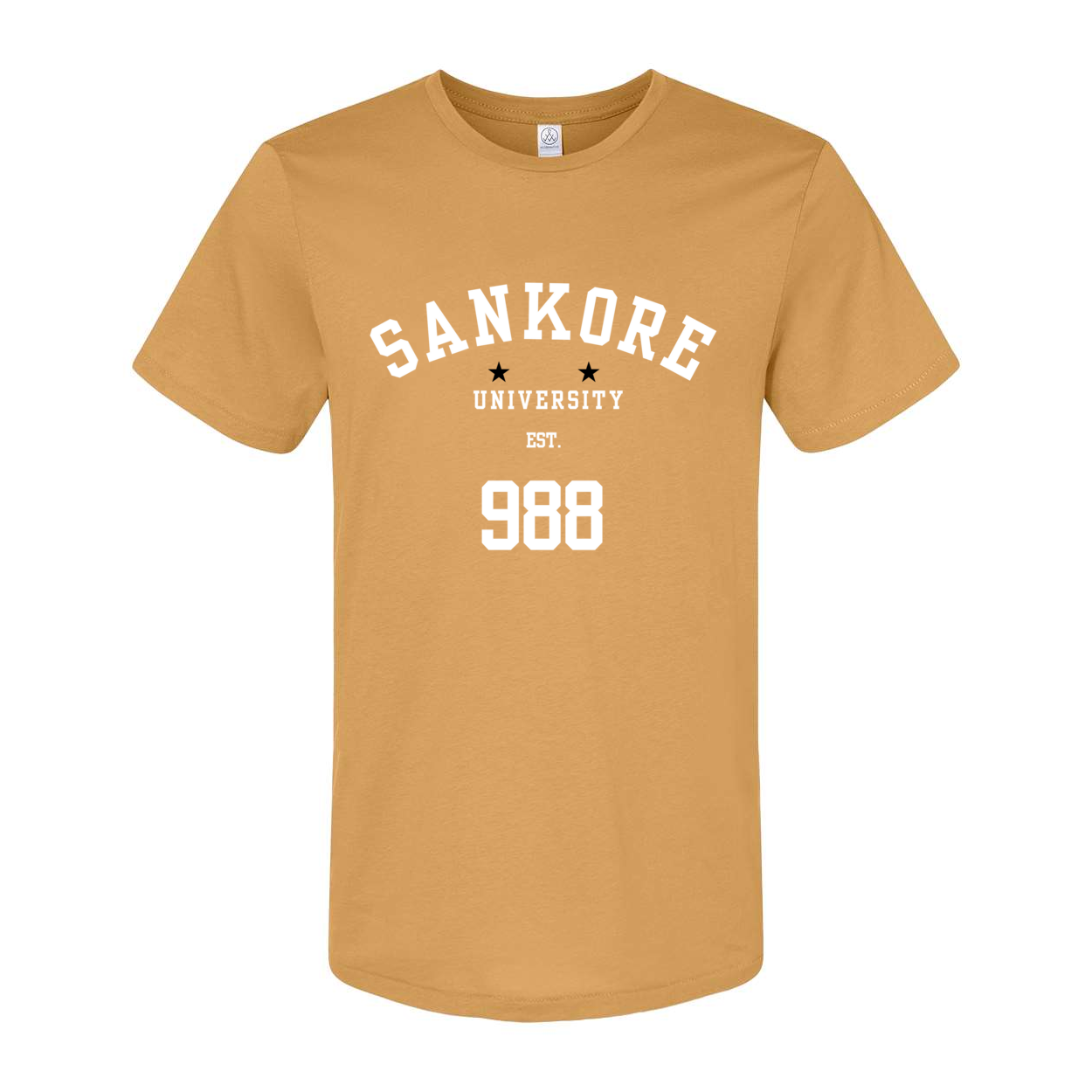 Sankore University Men's Organic Crewneck Tee in Yellow Ochre - Sustainable Cotton, African Heritage Design-front