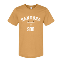 Thumbnail for Sankore University Men's Organic Crewneck Tee in Yellow Ochre - Sustainable Cotton, African Heritage Design-front