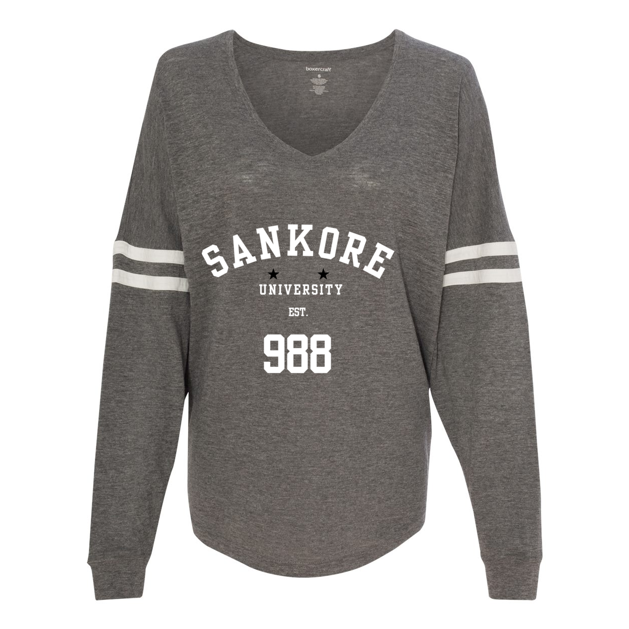 Sankore University vneck womens jersey- black history-grey