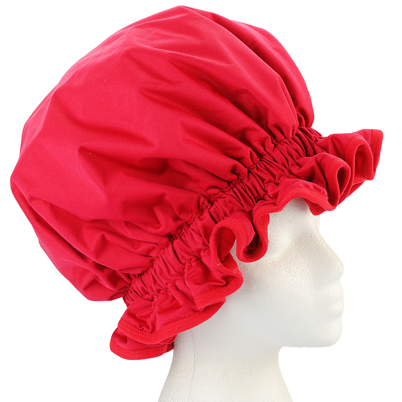 Protect your hairstyle with this washable, frizz-preventative red shower cap. Designed to keep your hair dry and styled, it prevents frizz and helps maintain your look, whether you're showering, sleeping, or just need a quick hair shield. Made with durable, easy-to-clean fabric, this stylish cap is perfect for those who want to protect their hair while keeping their style intact. Ideal for everyday use, it's a must-have accessory for maintaining healthy, frizz-free hair.